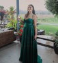 A-line Cowl Neck Glitter Sweep Train Prom Dresses With Pockets