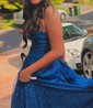 A-line Cowl Neck Glitter Sweep Train Prom Dresses With Pockets