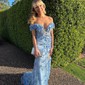 Mermaid Off-the-shoulder Lace Tulle 3D Floral Prom Dresses