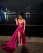 Sheath/Column V-neck Silk-like Satin Floor-length Prom Dresses With Beading