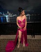 Sheath/Column V-neck Silk-like Satin Floor-length Prom Dresses With Beading