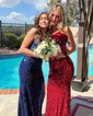 Trumpet/Mermaid V-neck Sequined Sweep Train Prom Dresses With Beading