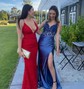 Trumpet/Mermaid V-neck Silk-like Satin Sweep Train Prom Dresses With Beading