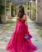 Ball Gown/Princess V-neck Glitter Floor-length Prom Dresses With Ruched