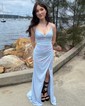 Sheath/Column Cowl Neck Shimmer Crepe Floor-length Prom Dresses With Ruched