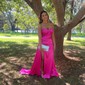 Sheath/Column Straight Silk-like Satin Sweep Train Prom Dresses With Beading