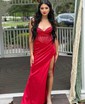 Sheath/Column Sweetheart Silk-like Satin Floor-length Prom Dresses With Beading