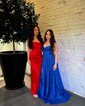 A-line Cowl Neck Glitter Sweep Train Prom Dresses With Pockets