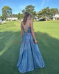 A-line Cowl Neck Glitter Sweep Train Prom Dresses With Pockets