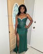 Trumpet/Mermaid V-neck Shimmer Crepe Floor-length Prom Dresses With Split Front