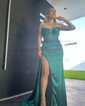 Sheath/Column V-neck Silk-like Satin Floor-length Prom Dresses With Beading