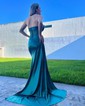 Sheath/Column V-neck Silk-like Satin Floor-length Prom Dresses With Beading