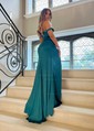 Sheath/Column Floor-length Off-the-shoulder Silk-like Satin Ruffles Prom Dresses