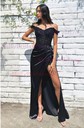 Sheath/Column Off-the-shoulder Silk-like Satin Sweep Train Prom Dresses With Beading