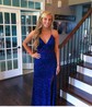 Trumpet/Mermaid V-neck Velvet Sequins Sweep Train Prom Dresses With Split Front