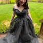 Ball Gown Off-the-shoulder Tulle Sweep Train Beading Prom Dresses