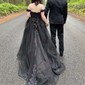 Ball Gown Off-the-shoulder Tulle Sweep Train Beading Prom Dresses