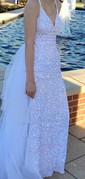 Ball Gown Sweetheart Sequined Watteau Train Prom Dresses With Split Front