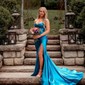 Mermaid Strapless Satin Cut Out Prom Dresses With Ruched