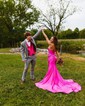 Mermaid Strapless Satin Cut Out Prom Dresses With Ruched