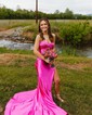 Mermaid Strapless Satin Cut Out Prom Dresses With Ruched