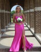 Mermaid Strapless Satin Cut Out Prom Dresses With Ruched