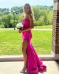 Mermaid Strapless Satin Cut Out Prom Dresses With Ruched
