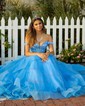 Ball Gown/Princess Off-the-shoulder Glitter Sweep Train Prom Dresses With Appliques Lace