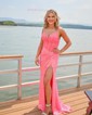 Sheath/Column V-neck Sequined Sweep Train Prom Dresses With Appliques Lace