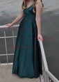 Ball Gown/Princess V-neck Satin Sweep Train Prom Dresses With Ruched