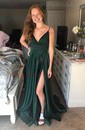 A-line V-neck Silk-like Satin Prom Dresses