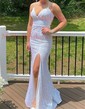 Sheath/Column Floor-length V-neck Sequined Ruffles Prom Dresses