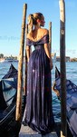 A-line Off-the-shoulder Sequined Sweep Train Prom Dresses With Ruched