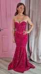 Trumpet/Mermaid Sweep Train Sweetheart Velvet Sequins Prom Dresses