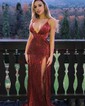 Sheath/Column Floor-length V-neck Sequined Split Front Prom Dresses