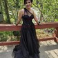 A-line One Shoulder Tulle Glitter Sweep Train Prom Dresses With Flower(s)