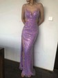 Trumpet/Mermaid V-neck Sequined Sweep Train Prom Dresses With Split Front