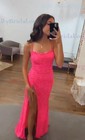 Sheath/Column Sweep Train Scoop Neck Velvet Sequins Split Front Prom Dresses