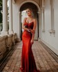 Trumpet/Mermaid V-neck Glitter Sweep Train Prom Dress With Appliques Lace