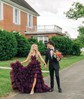 Modest Ball Gown/Princess Tulle V-neck Tiered Ruffle Prom Dresses