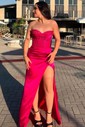 Trumpet/Mermaid V-neck Silk-like Satin Sweep Train Prom Dresses With Beading