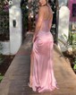 Trumpet/Mermaid V-neck Silk-like Satin Sweep Train Prom Dresses With Beading