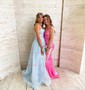 Ball Gown/Princess V-neck Glitter Tulle Prom Dresses With Beading