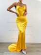 Sheath/Column Cowl Neck Silk-like Satin Sweep Train Prom Dress