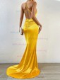 Sheath/Column Cowl Neck Silk-like Satin Sweep Train Prom Dress