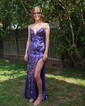 Sparkly Black Sequin Sheath/Column V-neck Split Prom Dresses