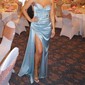 Sheath/Column Sweep Train Sweetheart Silk-like Satin Ruffles Prom Dresses