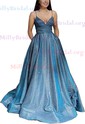 Ball Gown/Princess Floor-length V-neck Shimmer Crepe Pockets Prom Dresses