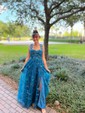 Ball Gown/Princess V-neck Tulle Sweep Train Prom Dresses With Sashes / Ribbons