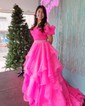 Ball Gown/Princess Off-the-shoulder Organza Sweep Train Prom Dresses With Ruffles